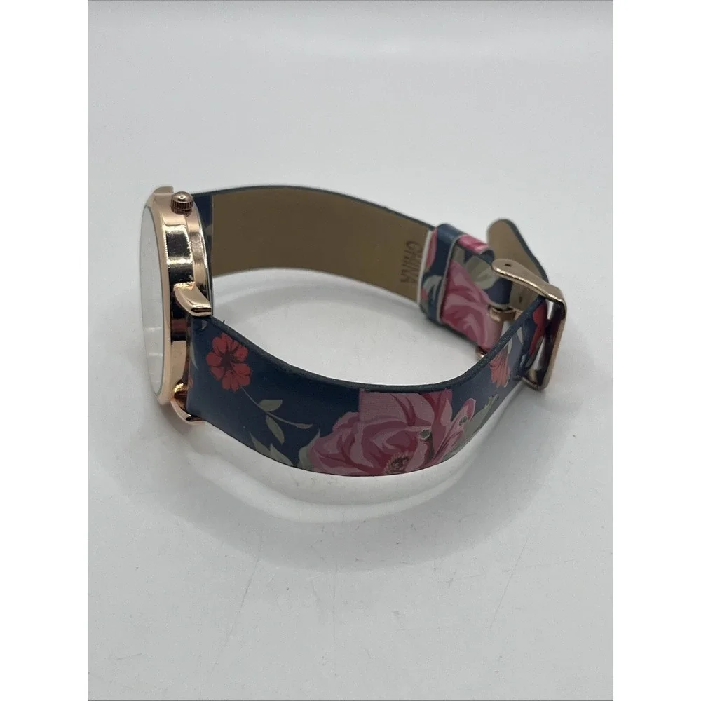 Women's Floral Band Quartz Watch‎ Rose Gold 35mm Case- New Battery